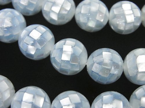 Mosaic Shell Blue Round 12mm 1/4 or 1strand beads (aprx.14inch/35cm)