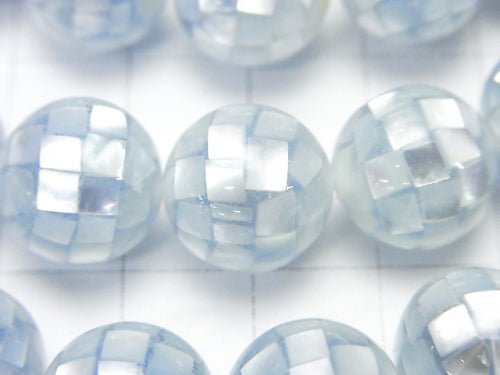 Mosaic Shell Blue Round 12mm 1/4 or 1strand beads (aprx.14inch / 35cm)