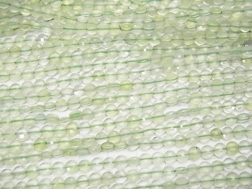Diamond Cut!  1strand $7.79! Prehnite AA++ Faceted Coin 4x4x2mm 1strand (aprx.15inch/37cm)
