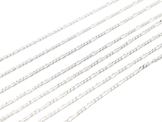 Silver925 Figaro (Long and Short) Chain, 1.3mm, Sterling Silver Finish [40cm][45cm][50cm][60cm] Necklace, 1pc