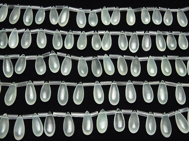 [Video] High Quality Light Green Color Chalcedony AAA Pear shape (Smooth) 15x6mm half or 1strand beads (aprx.6inch / 14cm)