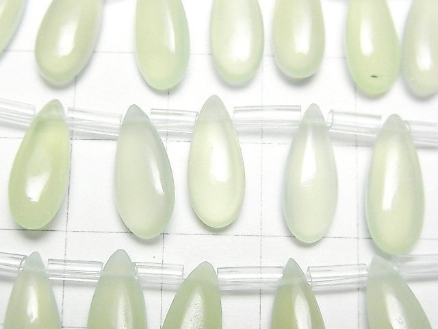 High Quality Light Green Color Chalcedony AAA Pear shape (Smooth) 15x6mm [Light Color] half or 1strand beads (aprx.6inch / 14cm)