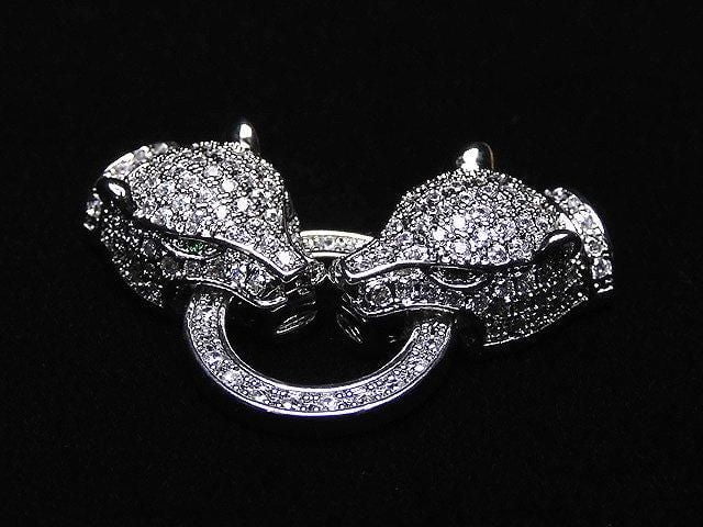 [Video] Metal Parts Leopard Motif with CZ Clasp Silver Color 1pc