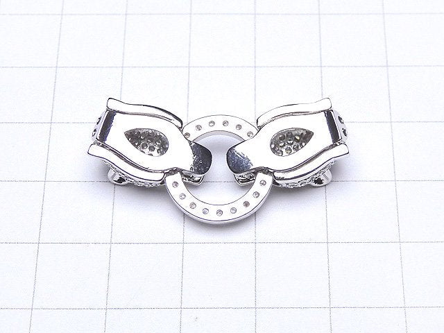 [Video] Metal Parts Leopard Motif with CZ Clasp Silver Color 1pc