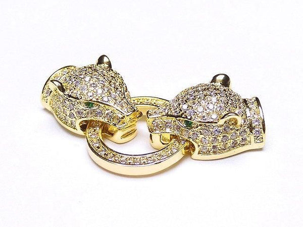 [Video] Metal Parts Leopard Motif with CZ Clasp Gold Color 1pc