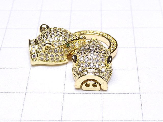 [Video] Metal Parts Leopard Motif with CZ Clasp Gold Color 1pc