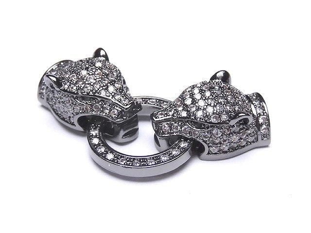 [Video] Metal Parts Leopard Motif with CZ Clasp Black (Gunmetal) 1pc