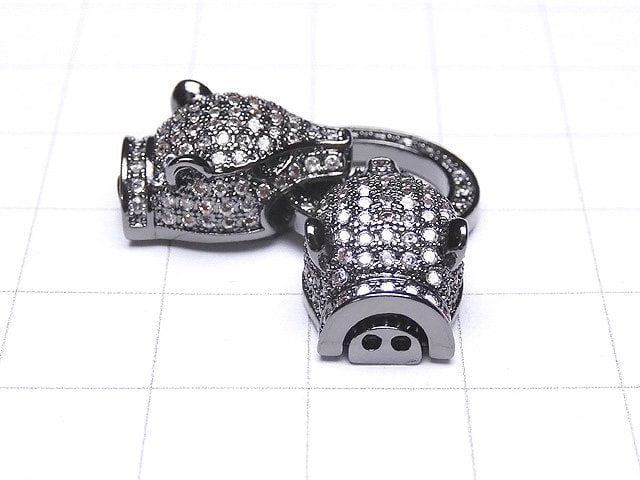 [Video] Metal Parts Leopard Motif with CZ Clasp Black (Gunmetal) 1pc
