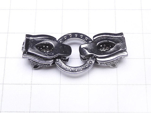 [Video] Metal Parts Leopard Motif with CZ Clasp Black (Gunmetal) 1pc