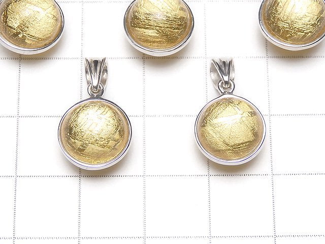[Video] Meteorite (Muonionalusta) Pendant Round 10mm Yellow Gold Silver925