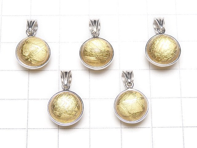 [Video] Meteorite (Muonionalusta) Pendant Round 10mm Yellow Gold Silver925