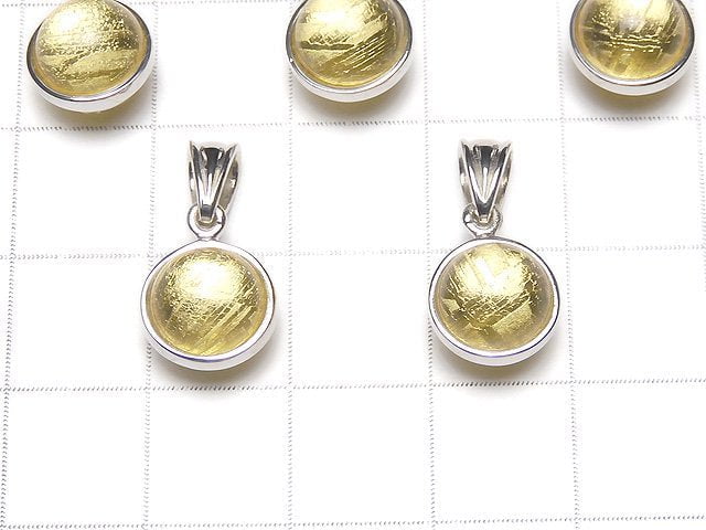 Meteorite (Muonionalusta) Pendant Round 8mm Yellow Gold Silver925