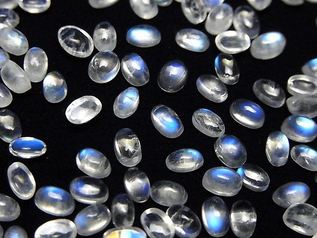 [Video]High Quality Rainbow Moonstone AAA Oval Cabochon 5x3mm 5pcs