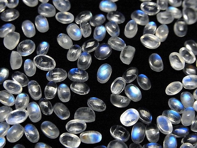 [Video]High Quality Rainbow Moonstone AAA Oval Cabochon 5x3mm 5pcs