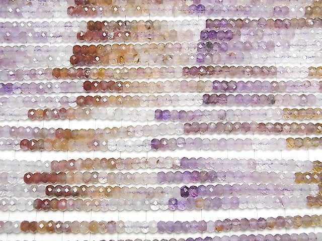 [Video] High quality! Cacoxenite in Quartz Faceted Button Rondelle 4x4x2mm Amethyst Color 1strand beads (aprx.15inch / 38cm)