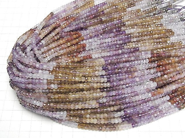 [Video] High quality! Cacoxenite in Quartz Faceted Button Rondelle 4x4x2mm Amethyst Color 1strand beads (aprx.15inch / 38cm)