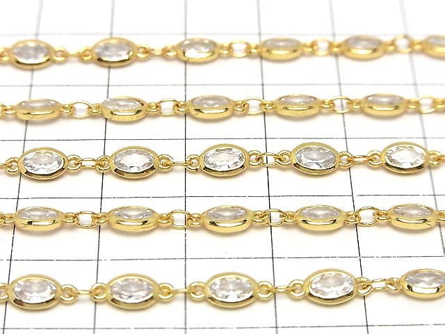 Metal parts CZOval Faceted chain, gold color, 10cm