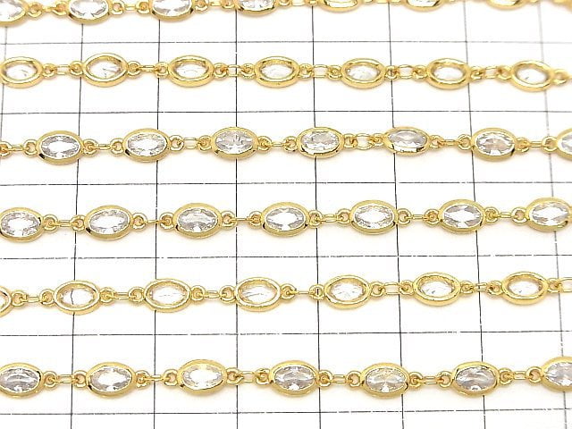 Metal parts CZOval Faceted chain, gold color, 10cm