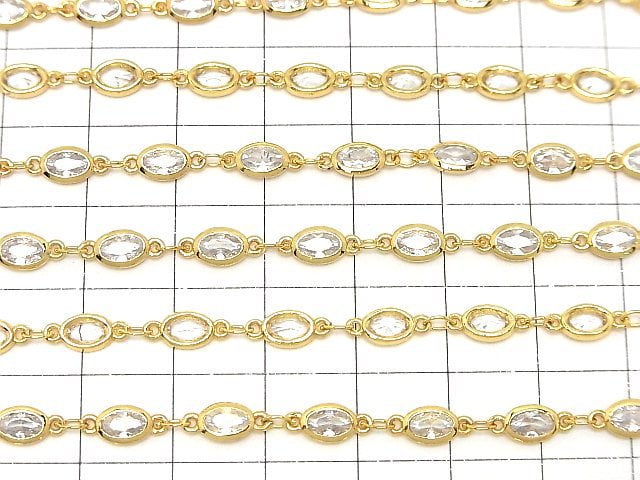 Metal parts CZOval Faceted chain, gold color, 10cm