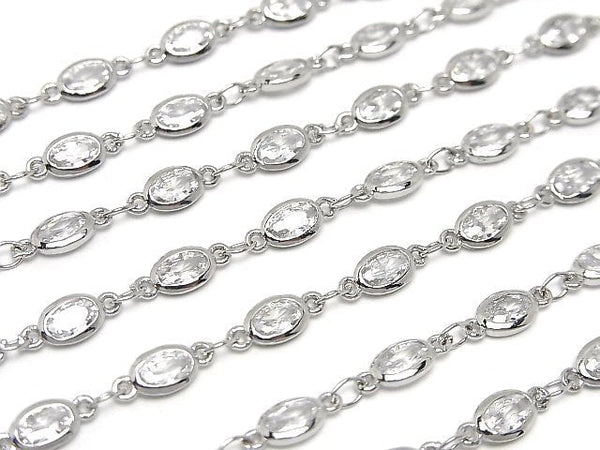 Metal parts CZOval Faceted chain, silver color, 10cm