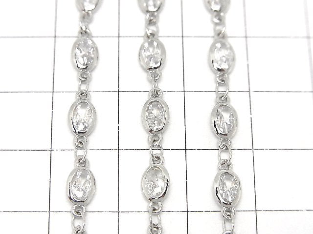 Metal parts CZOval Faceted chain, silver color, 10cm