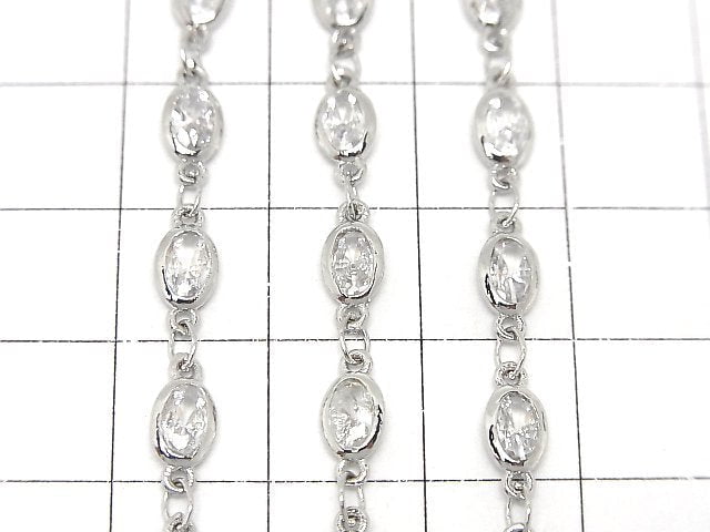 Metal parts CZOval Faceted chain, silver color, 10cm