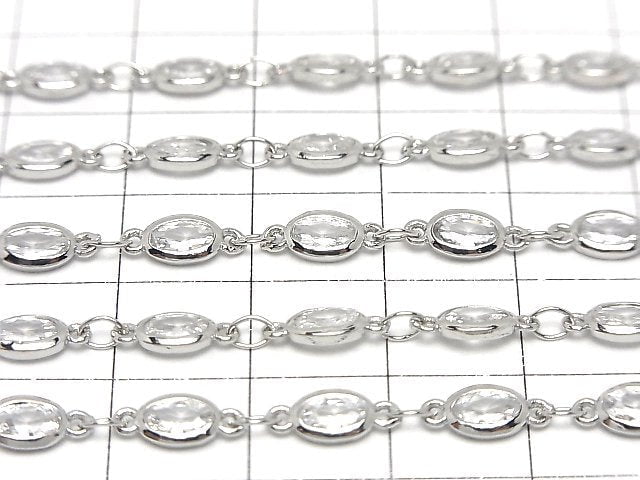 Metal parts CZOval Faceted chain, silver color, 10cm