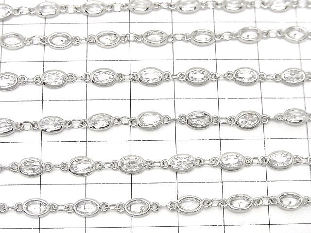 Metal parts CZOval Faceted chain, silver color, 10cm