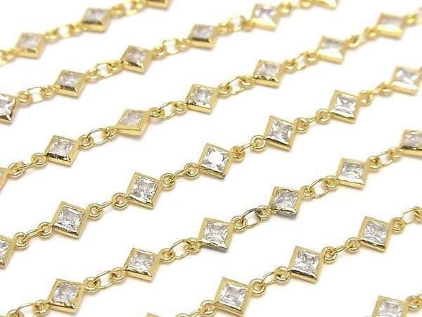 Metal parts CZDiamond Faceted chain Gold color 10cm