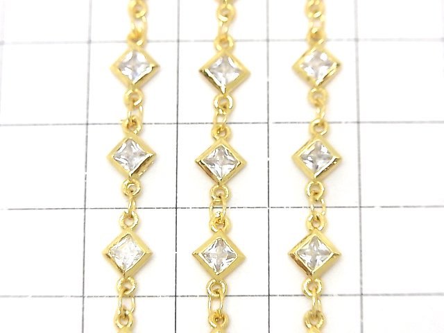 Metal parts CZDiamond Faceted chain Gold color 10cm