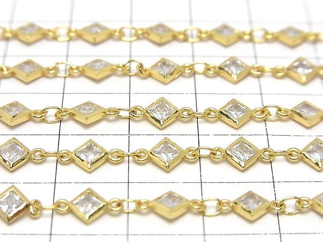 Metal parts CZDiamond Faceted chain Gold color 10cm