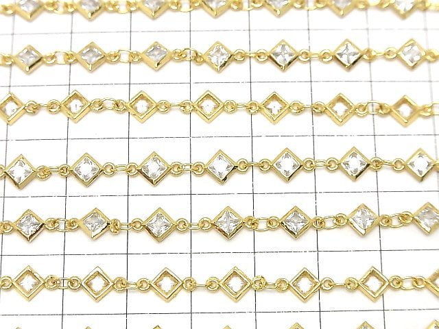 Metal parts CZDiamond Faceted chain Gold color 10cm