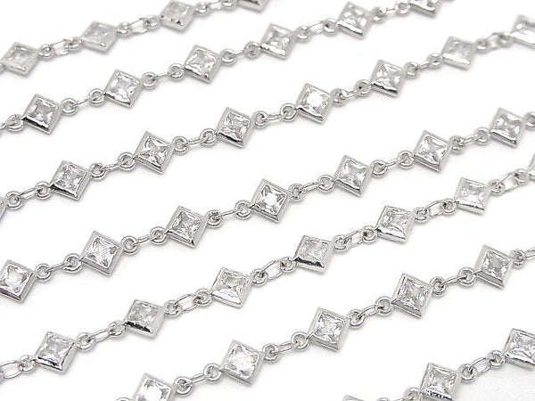 Metal parts CZDiamond Faceted chain Silver color 10cm