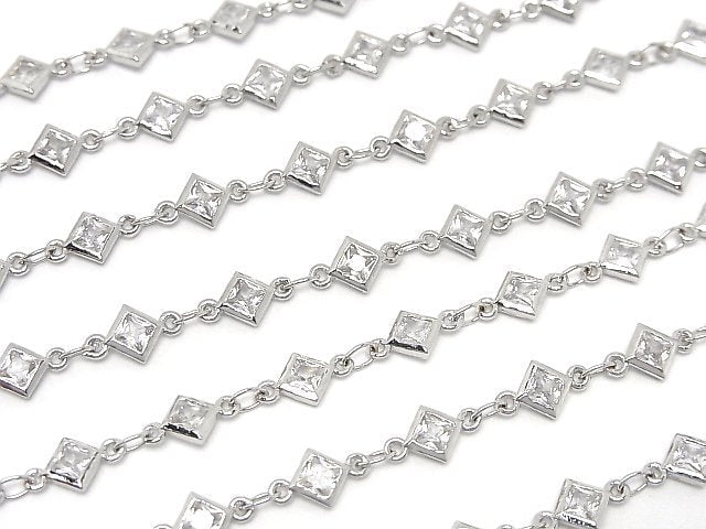 Metal parts CZDiamond Faceted chain Silver color 10cm