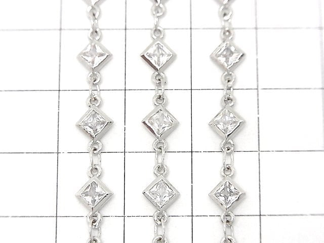 Metal parts CZDiamond Faceted chain Silver color 10cm