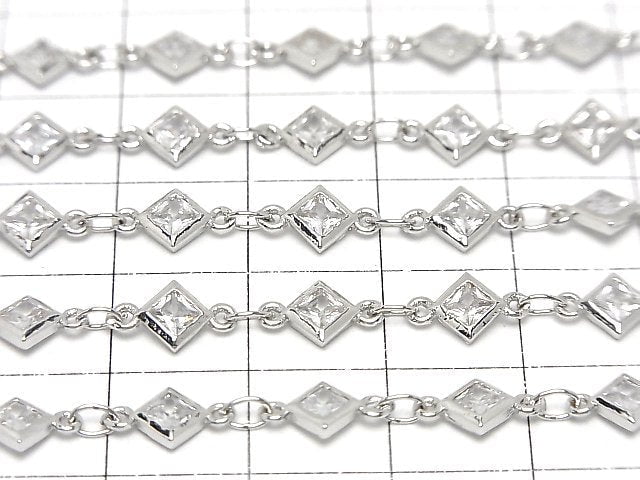 Metal parts CZDiamond Faceted chain Silver color 10cm