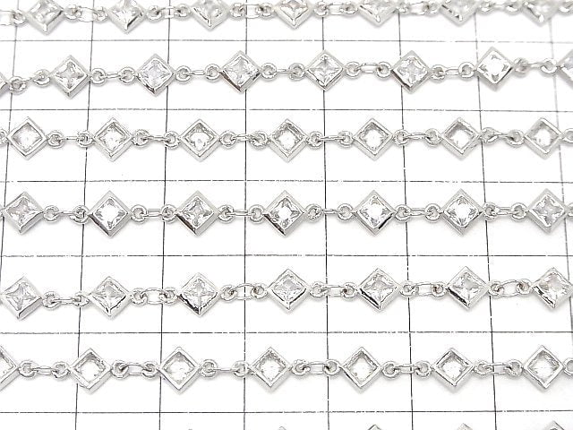 Metal parts CZDiamond Faceted chain Silver color 10cm