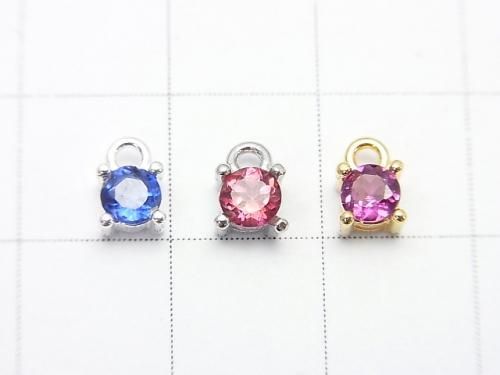 [Video] Silver925 Charm, Pendant Frame Round Faceted 4mm Rhodium Plated 1pc
