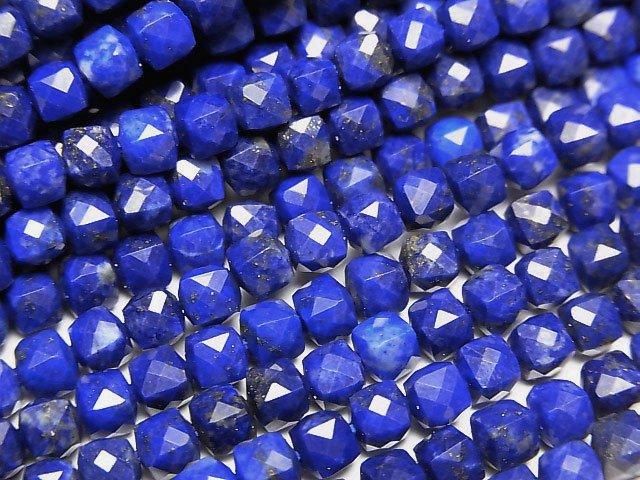[Video] High Quality! Lapislazuli AA++ Cube Shape 4x4x4mm half or 1strand beads (aprx.15inch/36cm)