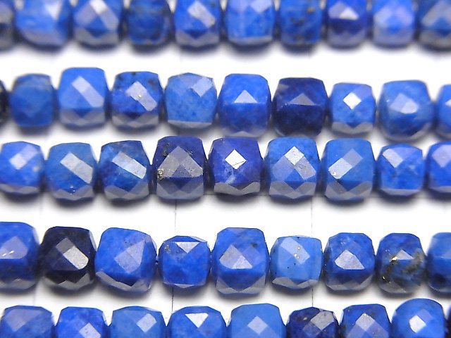 [Video] High Quality!  Lapislazuli AA++ Cube Shape 4x4x4mm half or 1strand beads (aprx.15inch/38cm)