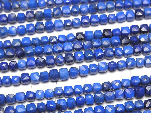 [Video] High Quality!  Lapislazuli AA++ Cube Shape 4x4x4mm half or 1strand beads (aprx.15inch/38cm)