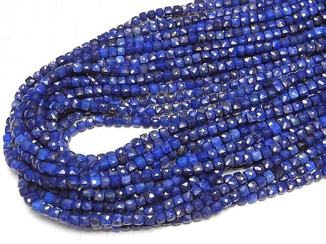 青金石 AA++ 立方體形狀 4x4x4mm 半串珠或一串珠 (約 15 英寸/37 厘米) 高品質！