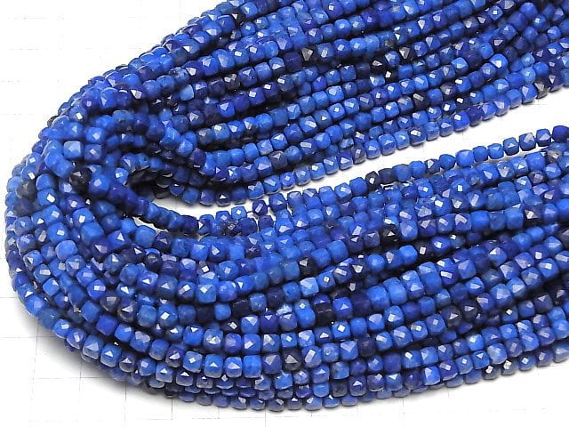 [Video] High Quality!  Lapislazuli AA++ Cube Shape 4x4x4mm half or 1strand beads (aprx.15inch/38cm)