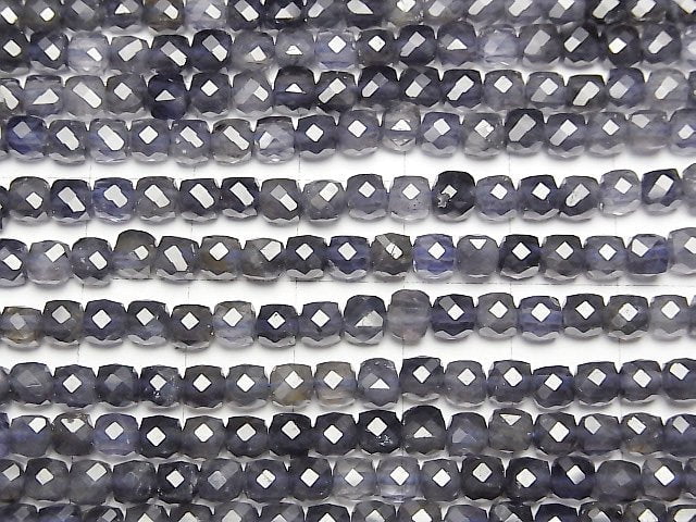 [Video] High Quality!  Iolite AA+ Cube Shape 4x4x4mm half or 1strand beads (aprx.15inch/38cm)