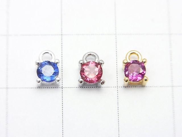 [Video] Silver925 Charm, Pendant Frame Round Faceted 4mm, 18KGP 1pc