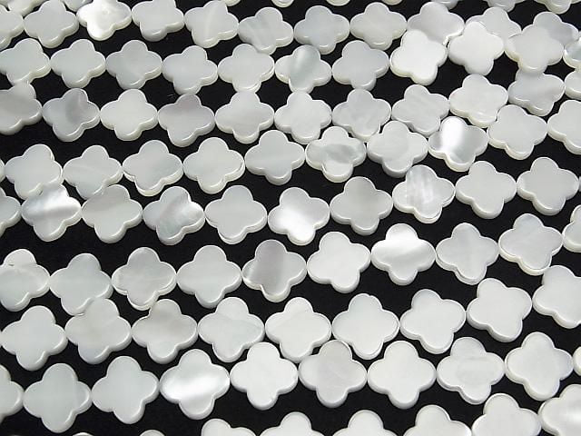 珍珠母貝 (MOP) 白色花朵圖案珠子 12x12mm 1串珠子 (約15英吋/37公分)
