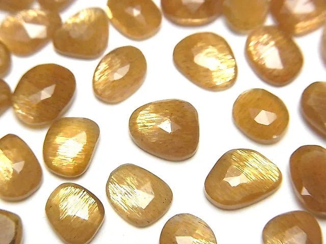 [Video]High Quality Golden Sheen Moonstone AAA- Loose stone Free Form Single Side Rose Cut 5pcs