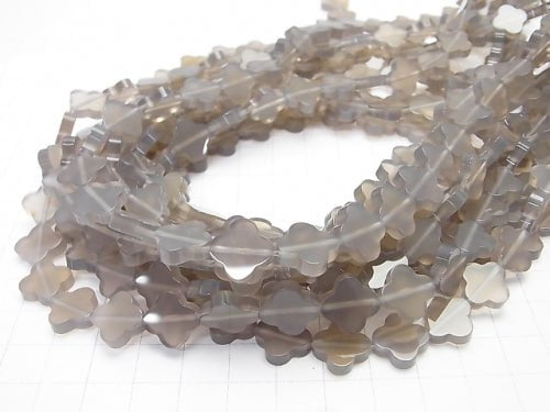 Gray Onyx Flower Motif 12x12x3mm half or 1strand beads (aprx.15inch / 36cm)