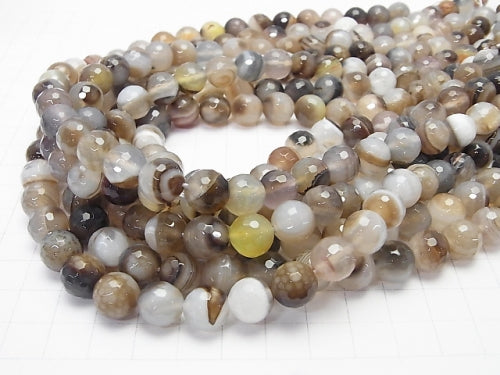 1strand $7.79! Brown Stripe Agate AAA 128Faceted Round 10mm 1strand beads (aprx.15inch / 38cm)