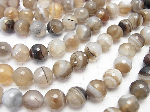 1strand $8.79! Brown Stripe Agate AAA 128Faceted Round 12mm 1strand beads (aprx.15inch / 36cm)